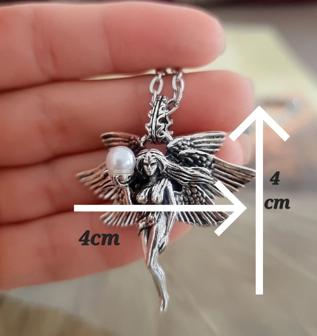 Retro Pearl Goddess Wing Angel Necklace  Unisex anime statement Necklace