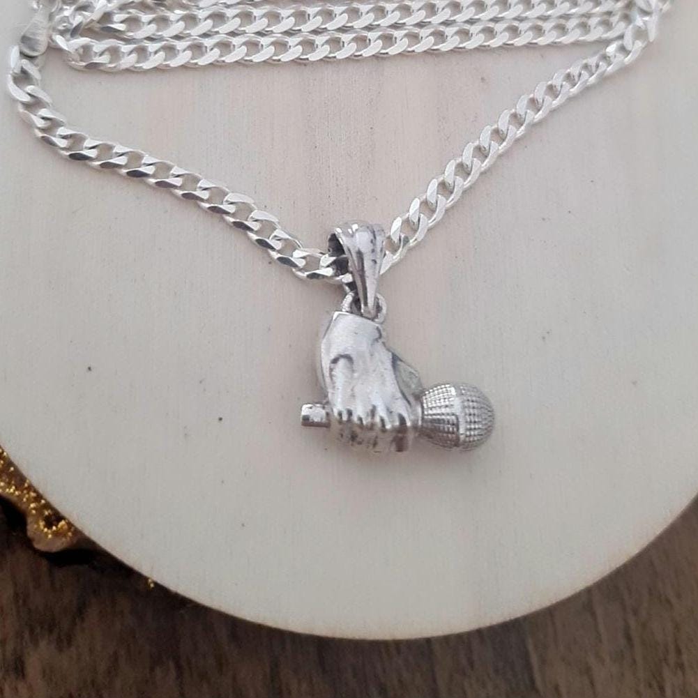 Handmade Sterling Silver Microphone Pendant: Art Deco Music Lover Gift