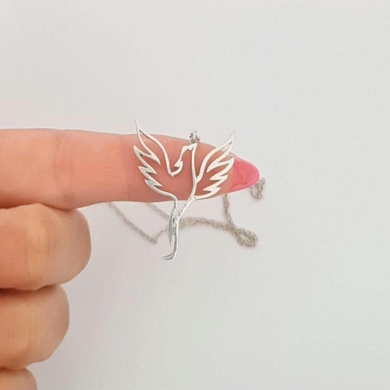 Sterling Silver Phoenix Necklace: Minimalist Rebirth Symbol, 45cm Chain