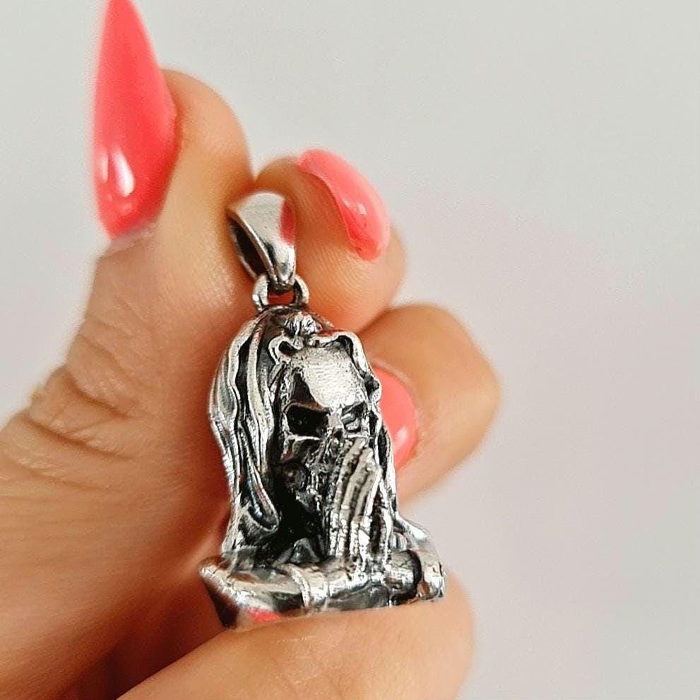 Handmade Gothic Santa Muerte 925 Silver Pendant