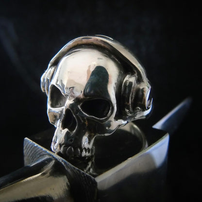 Handmade 925 Sterling Silver DJ Skull Ring with Headphones