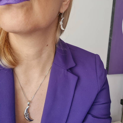 Sterling Silver Moon Face Earrings: Handmade Celestial Jewelry