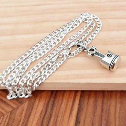 Handmade Sterling Silver Piston Rod Pendant - Gothic Biker Charm
