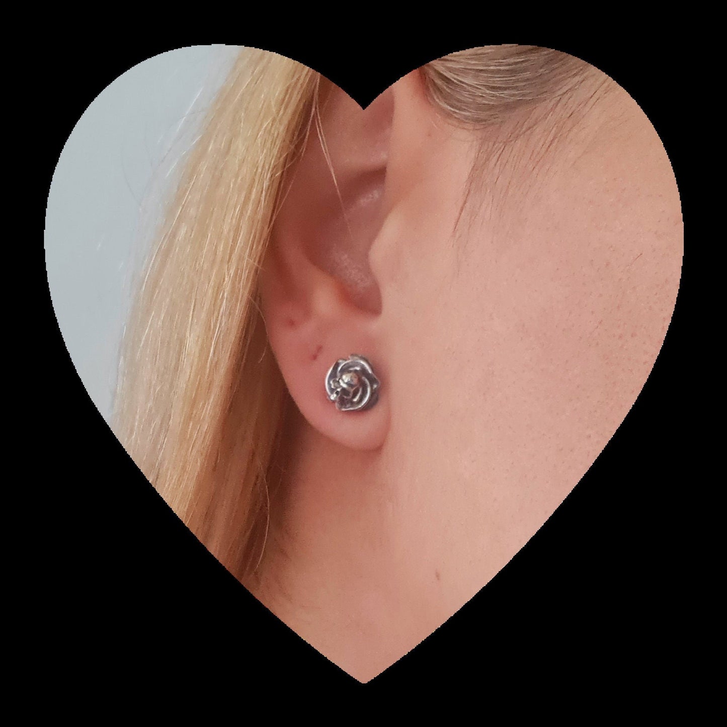 Roses and Skulls Stud Earrings - Gothic Style - Sterling Silver -