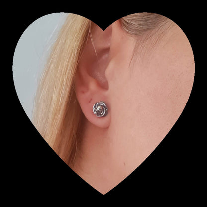 Roses and Skulls Stud Earrings - Gothic Style - Sterling Silver -