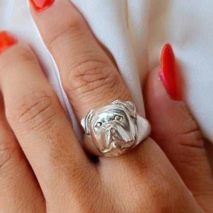 Handmade Rottweiler Ring: Detailed 925 Sterling Silver Dog Band