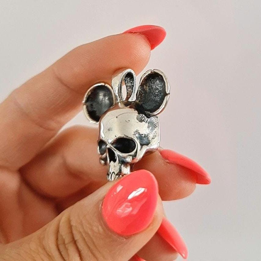 Handmade Gothic Mouse Skull Pendant: Sterling Silver Necklace