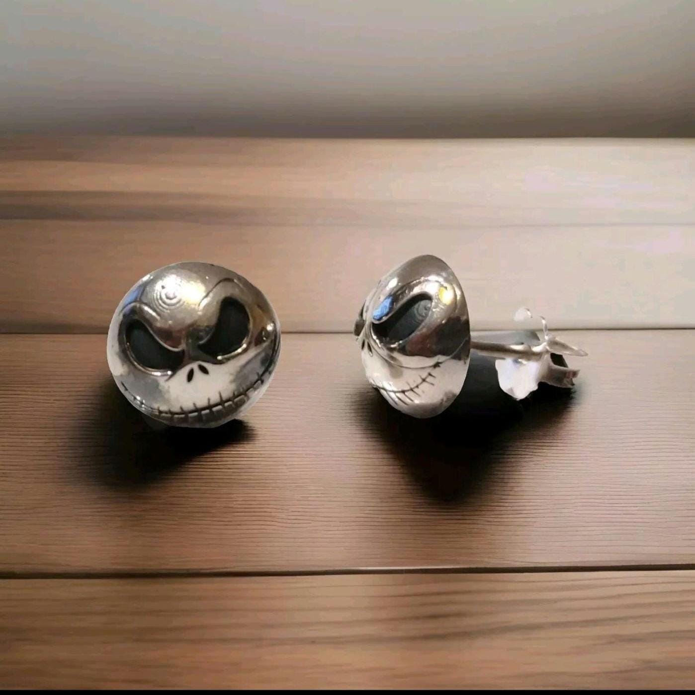 Handmade Sterling Silver Jack Skull Stud Earrings: Gothic Halloween Jewelry