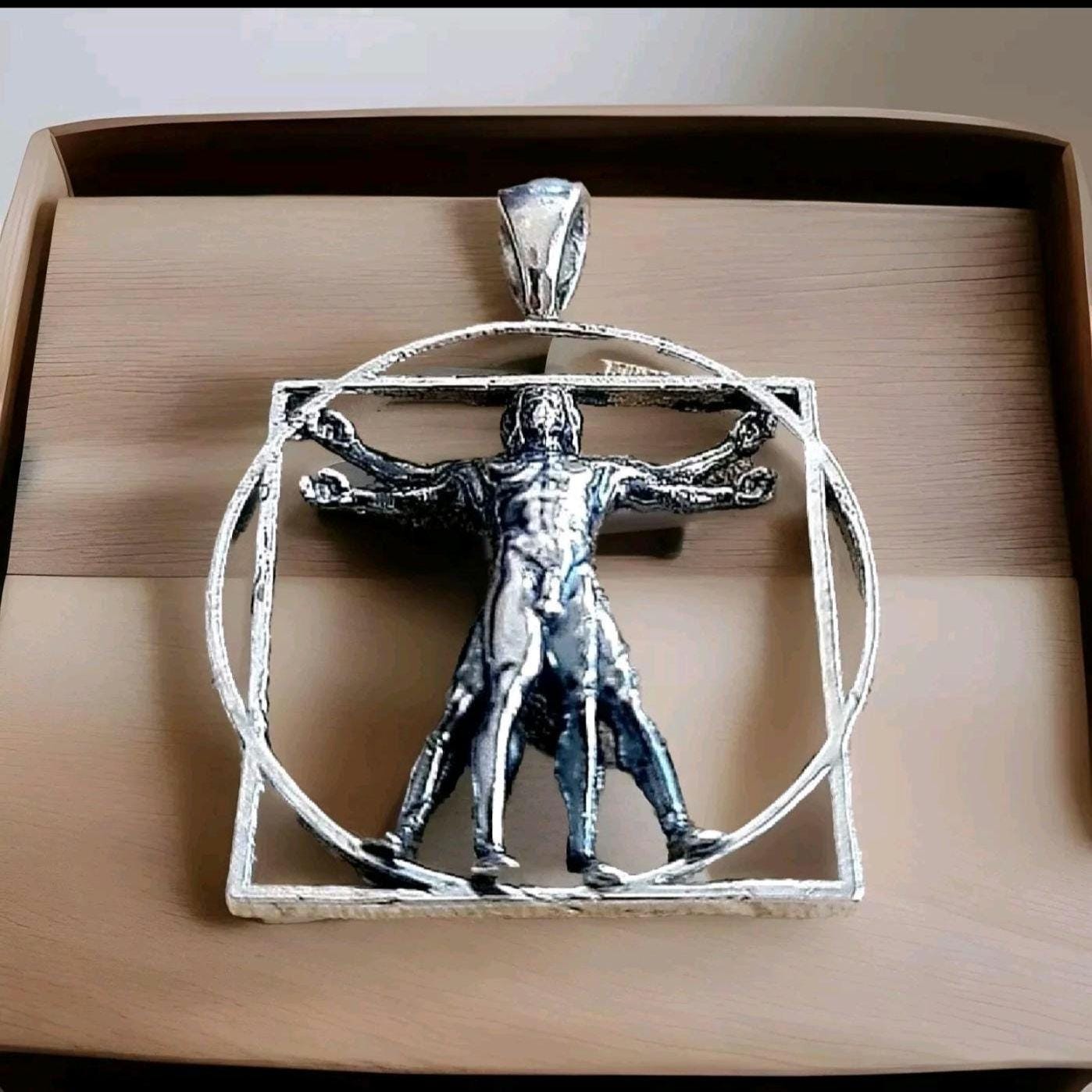Vitruvian Man sterling Silver Pendant -  Leonardo da Vinci's Renaissance Art -  Artistic gift