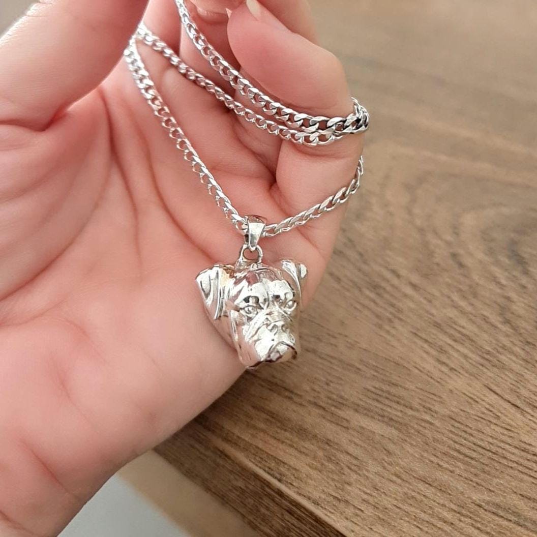 Handmade Sterling Silver Boxer Dog Pendant: Minimalist Pet Jewelry