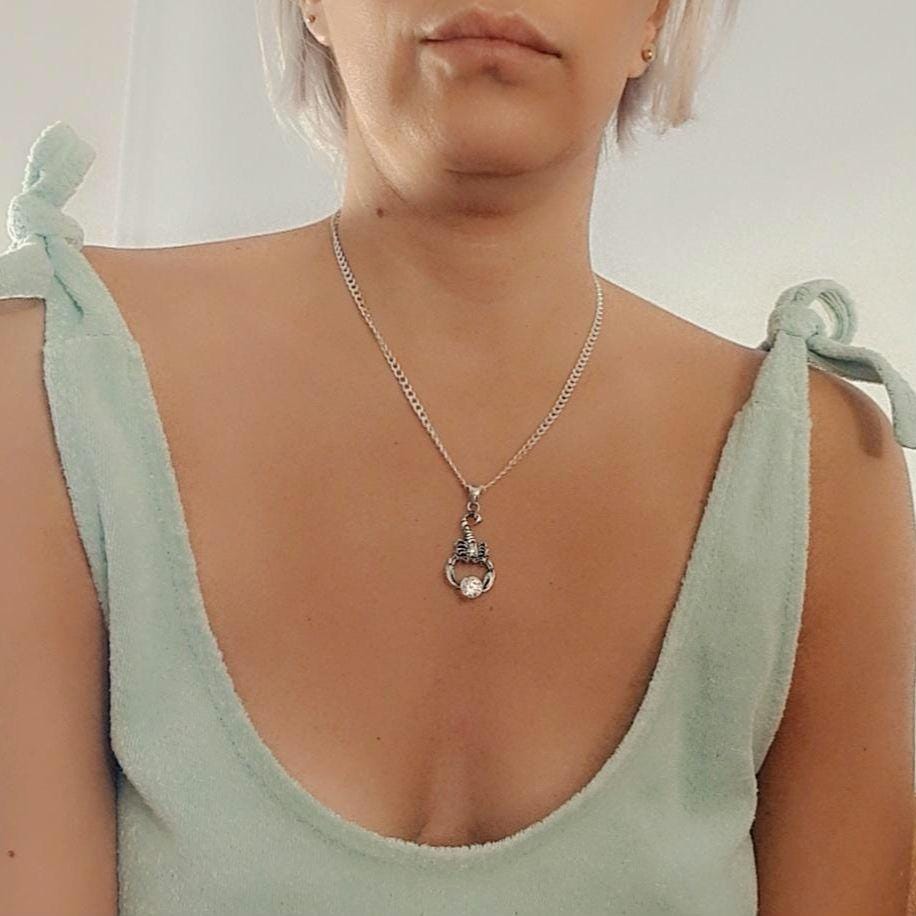 Sterling Silver Scorpion Pendant: Gothic Zodiac Necklace with Zircon