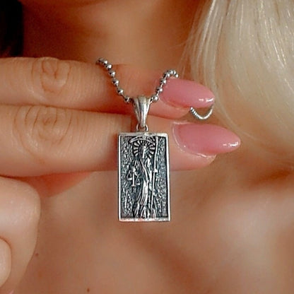 Handmade Sterling Silver La Santa Muerte Pendant: Gothic Divine Protection