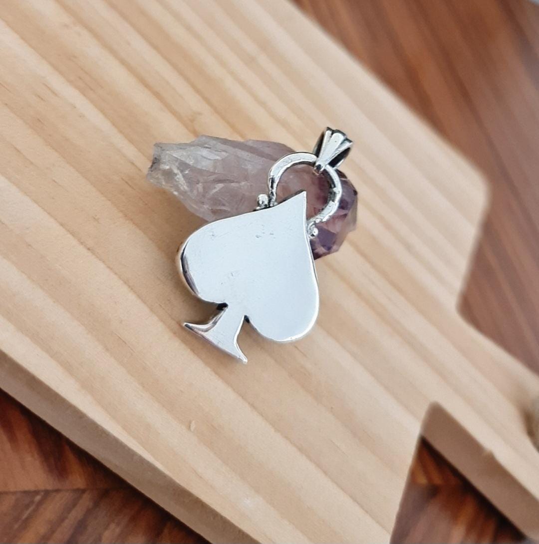 Handmade Sterling Silver Ace of Spades Skull Pendant: Gothic Punk Jewelry