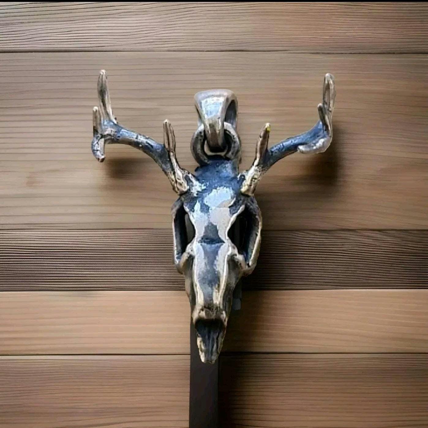 Handmade Sterling Silver Deer Skull Necklace: Gothic Animal Jewelry