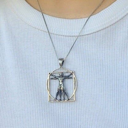 Vitruvian Man sterling Silver Pendant -  Leonardo da Vinci's Renaissance Art -  Artistic gift