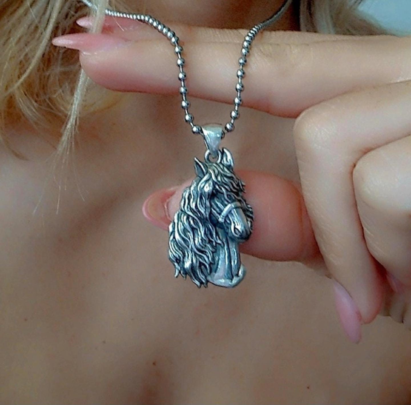 Handmade Gothic Sterling Silver Horse Pendant: Animal Lover Gift