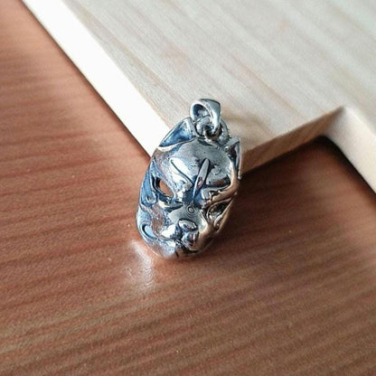 Sterling Silver Japanese Kitsune Fox Mask Pendant: Edgy Inari Necklace