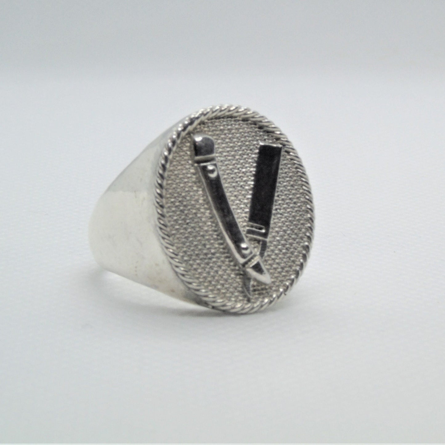Handmade Sterling Silver Barber Razor Signet Ring -  Gothic Style