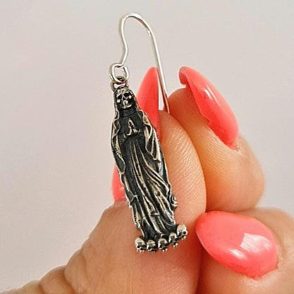 Santa Muerte Dangle Earrings Handmade 925 Sterling Silver - Beautifully Crafted Grim Reaper earrings