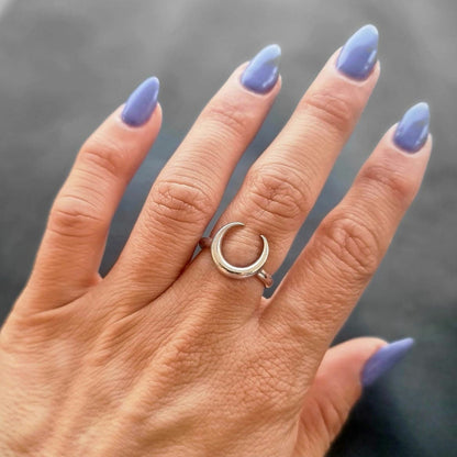 Half Moon Ring , Double Horn , Crescent moon    minimalist design Handmade 925 Sterling Silver