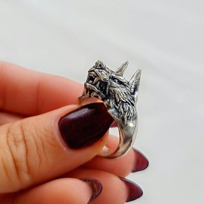 Handmade Sterling Silver Wolf Ring - Gothic Biker Jewelry