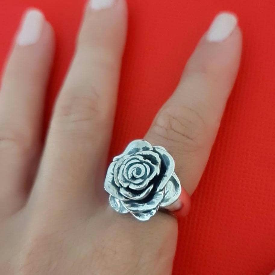 Statement Rose Ring: Handmade 925 Sterling Silver Flower Jewelry
