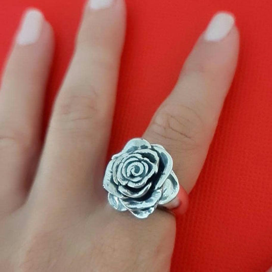 Statement Rose Ring: Handmade 925 Sterling Silver Flower Jewelry