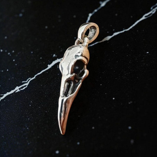 Handmade 925 Silver Raven Skull Pendant: Gothic Jewelry
