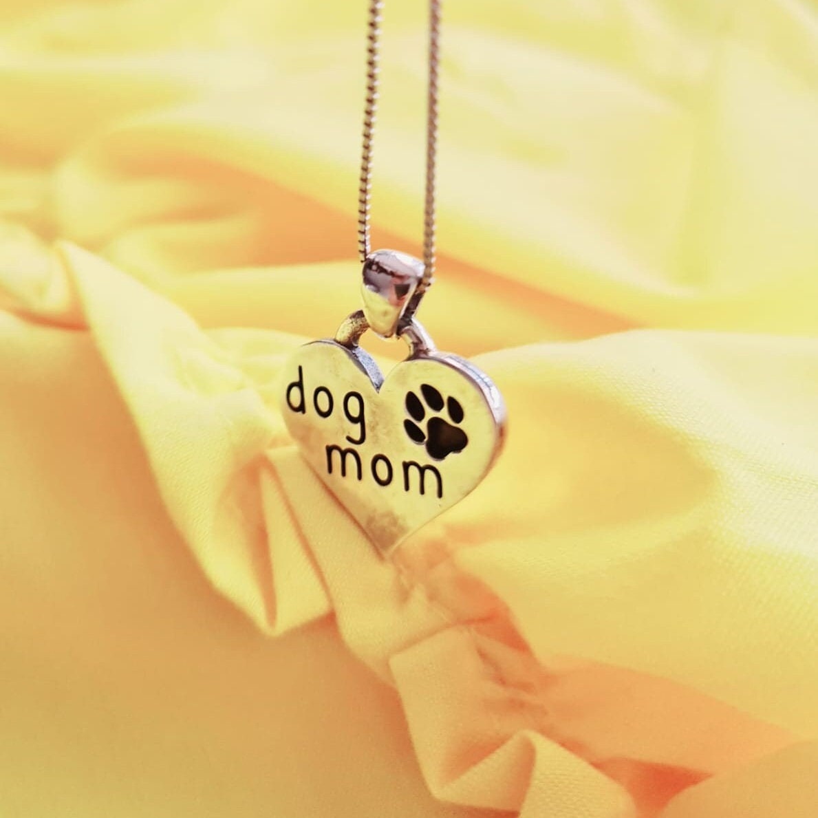 Handmade Sterling Silver Dog Mom Heart Pendant - Paw Engraving