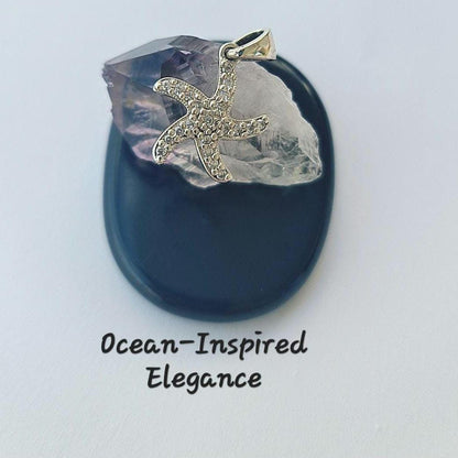 Sterling Silver Starfish Pendant – Dainty Sea Star Charm with Sparkling Stones, Ocean Inspired Jewelry