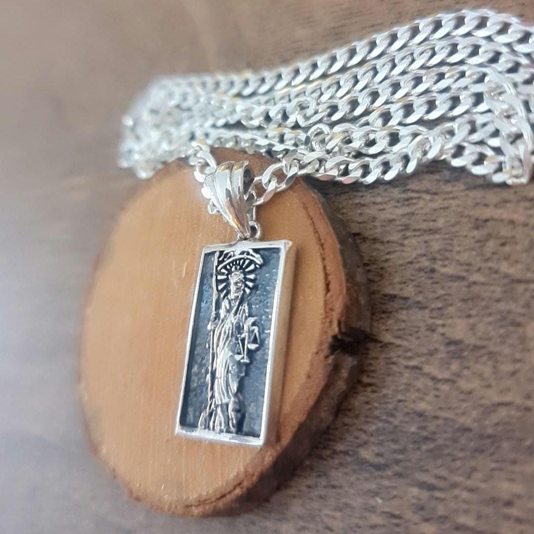 Handmade Sterling Silver La Santa Muerte Pendant: Gothic Divine Protection
