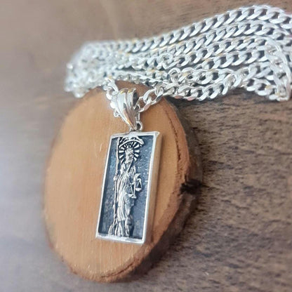 Handmade Sterling Silver La Santa Muerte Pendant: Gothic Divine Protection