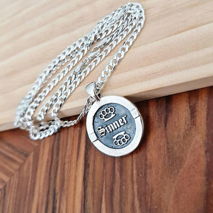 Sterling Silver Sinner Pendant: Gothic Unisex Jewelry