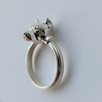Sterling Silver PitBull Band Ring - Unique Gift for Pit Bull Lovers- Handcrafted