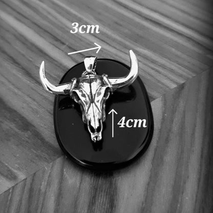 Sterling Silver Bull Skull Pendant: Native American Western Amulet