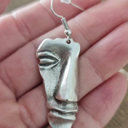Abstract Face Dangle Earrings: Stainless Steel Modern Art Statement Piece