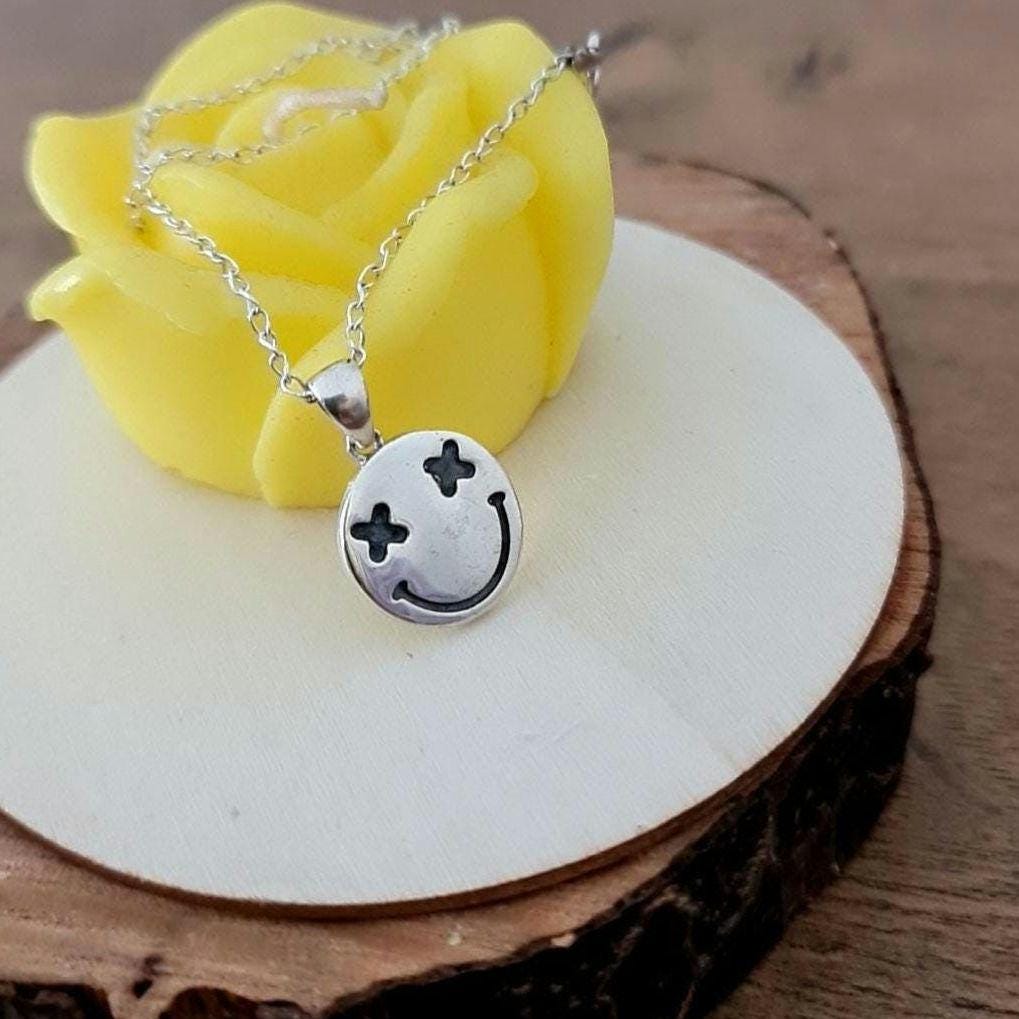 Handmade Sterling Silver Smiley Face Charm Pendant - Minimalist Jewelry