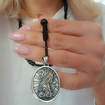 Handmade Santa Muerte Rosary Necklace: 925 Silver Praying Pendant