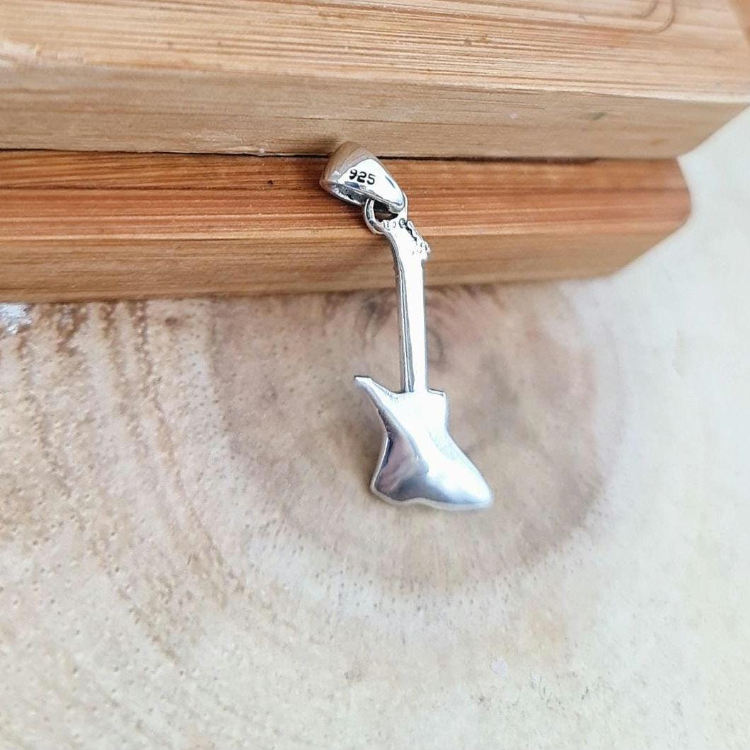 Handmade Sterling Silver Electric Guitar Pendant: Rockstar Jewelry