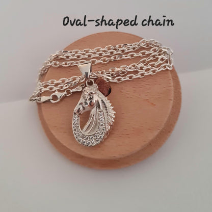 Sterling Silver Horse Pendant: Zircon Horseshoe Equestrian Necklace