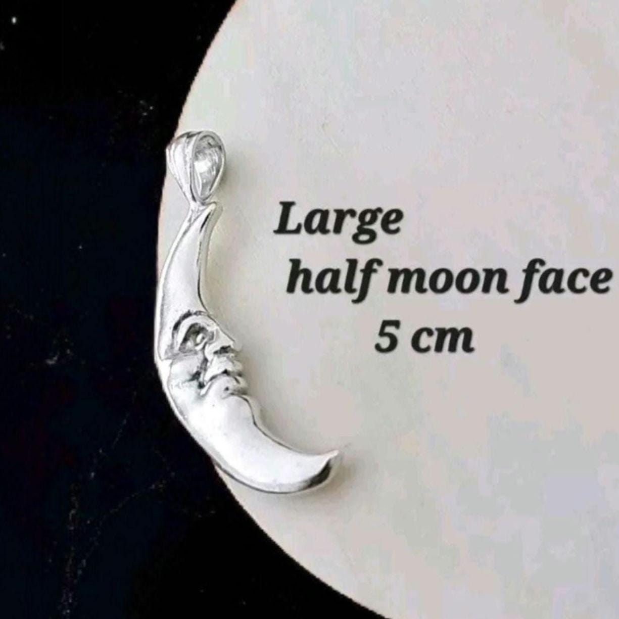 Crescent Moon Face Pendant  925 Sterling Silver - Unique Handcrafted