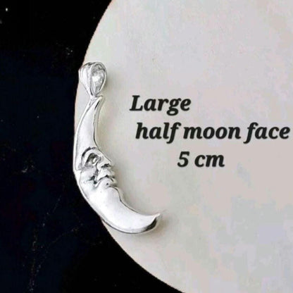 Crescent Moon Face Pendant  925 Sterling Silver - Unique Handcrafted