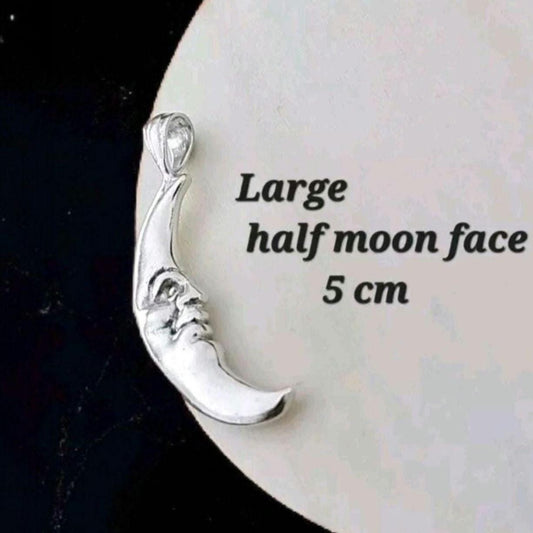 Crescent Moon Face Pendant  925 Sterling Silver - Unique Handcrafted