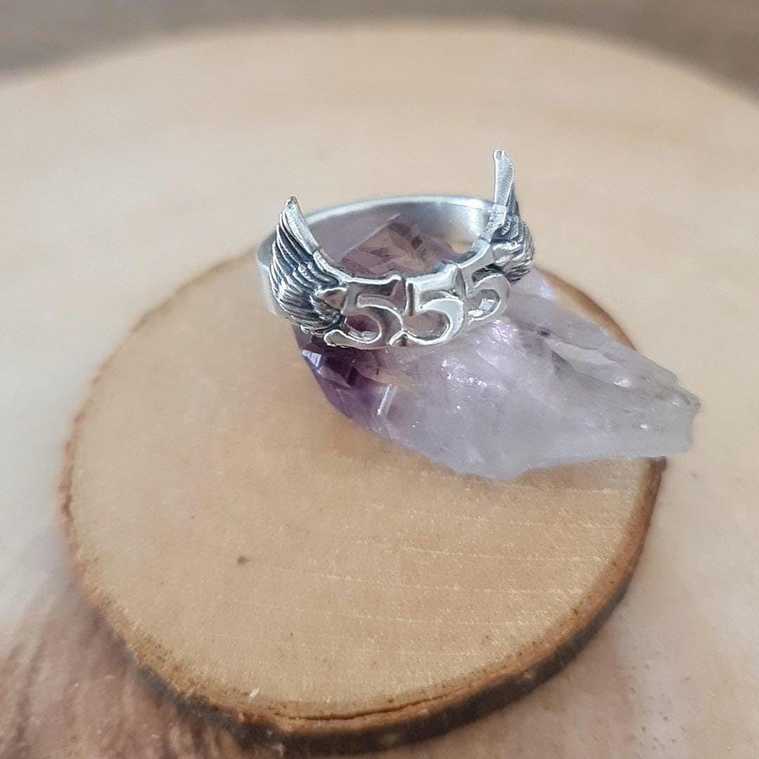 555 Angel wing  Sterling Silver Ring - symbolise change  -signifies adventure & open-mindedness