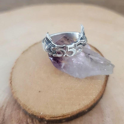 555 Angel wing  Sterling Silver Ring - symbolise change  -signifies adventure & open-mindedness