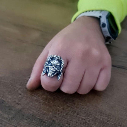 Handmade Sterling Silver Iron Maiden Killers - Eddie Skull Ring: Biker Rock Pendant
