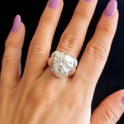 Handmade Sterling Silver Pug Ring: Detailed 925 Silver Dog Jewelry