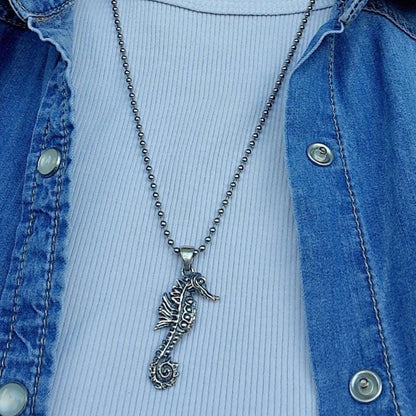 Handmade Sterling Silver Sea Horse Pendant: Oceanic Statement Piece