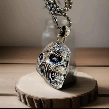 Handmade Sterling Silver IronMaiden Eddie Skull Pendant: Biker Rock Jewelry