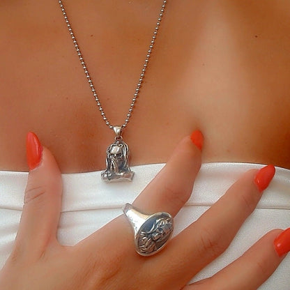 Handmade Gothic Santa Muerte 925 Silver Pendant